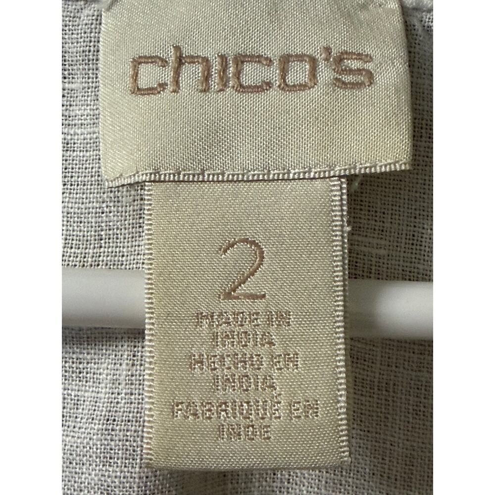 Chico's Cream Linen Top with Beaded V-Neckline size 12 - Picture 6 of 11